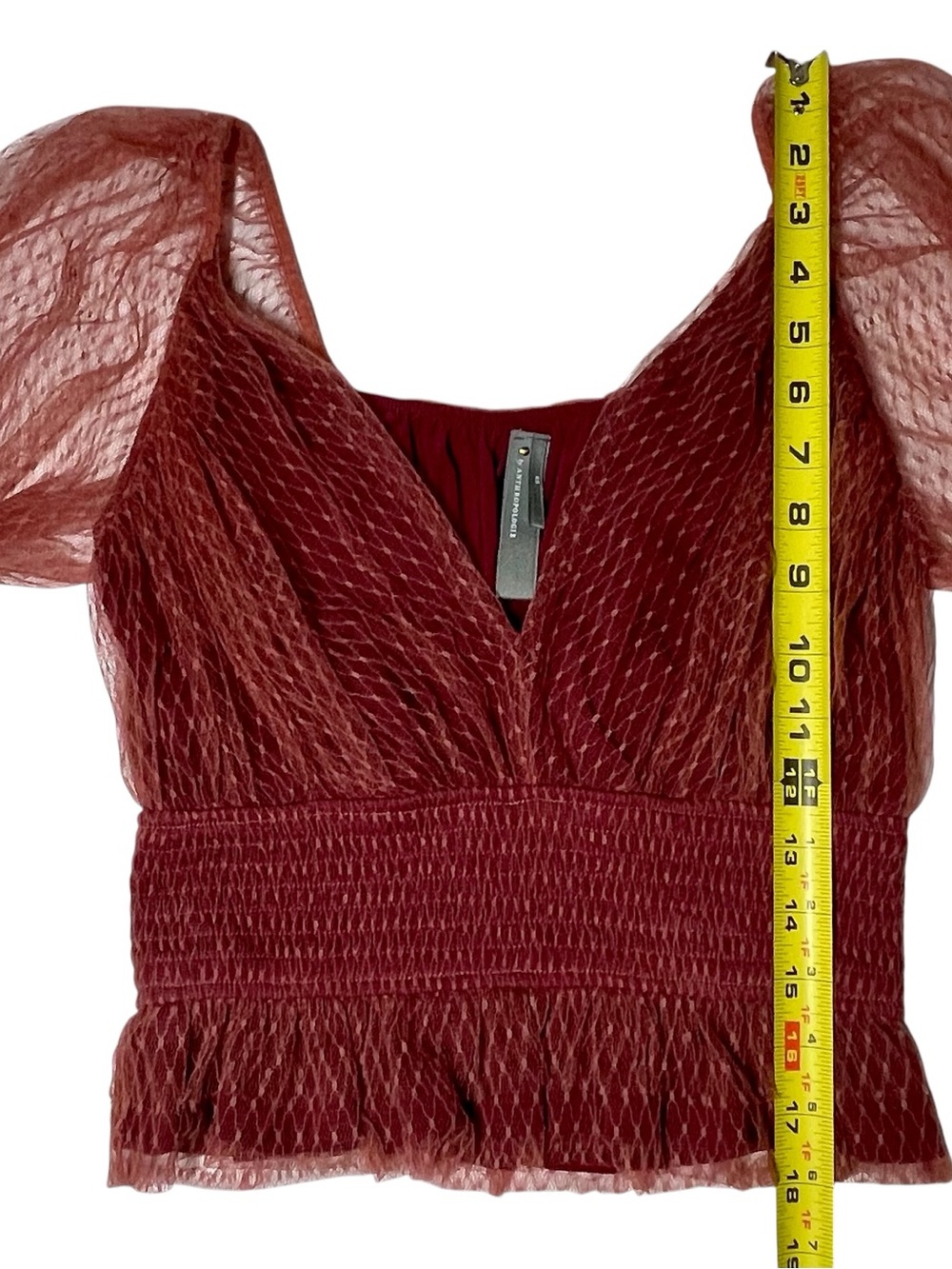 Anthropologie Wine Lace Smocked Top XS - Picture 8 of 10
